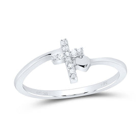 Sterling Silver Round Diamond Delicate Slender Cross Religious Ring 1/20 Cttw - Splendid Jewellery