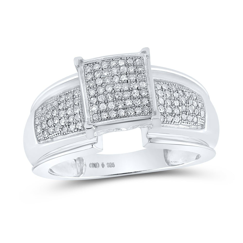 Sterling Silver Round Diamond Elevated Square Cluster Bridal Wedding Engagement Ring 1/3 Cttw - Splendid Jewellery