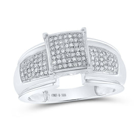 Sterling Silver Round Diamond Elevated Square Cluster Bridal Wedding Engagement Ring 1/3 Cttw - Splendid Jewellery