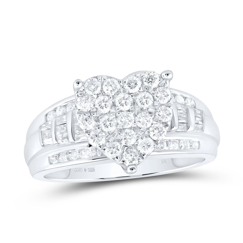 Sterling Silver Round Diamond Fashion Heart Ring 1 Cttw - Splendid Jewellery