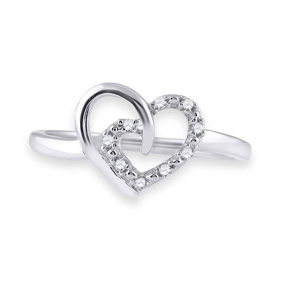 Sterling Silver Round Diamond Gift Heart Ring 1/20 Cttw - Splendid Jewellery