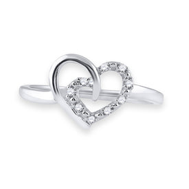 Sterling Silver Round Diamond Gift Heart Ring 1/20 Cttw - Splendid Jewellery