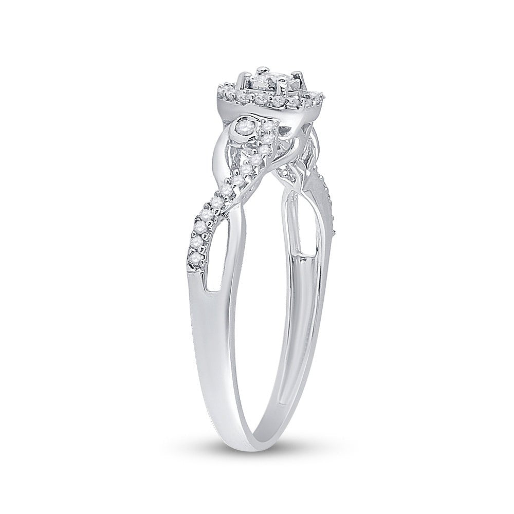Sterling Silver Round Diamond Halo Promise Bridal Ring 1/5 Cttw - Splendid Jewellery