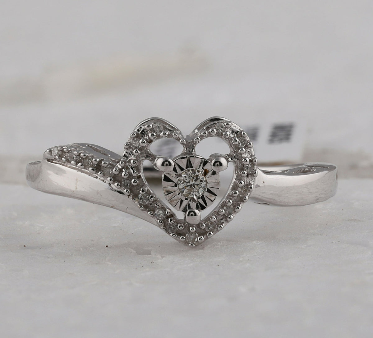 Sterling Silver Round Diamond Heart Promise Ring 1/10 Cttw - Splendid Jewellery