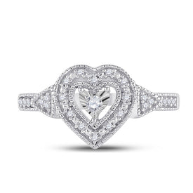 Sterling Silver Round Diamond Heart Ring 1/8 Cttw - Splendid Jewellery