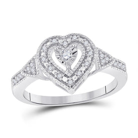Sterling Silver Round Diamond Heart Ring 1/8 Cttw - Splendid Jewellery