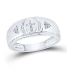 Sterling Silver Round Diamond Men's Cross Wedding Band Ring 1/20 Cttw - Splendid Jewellery