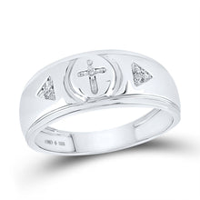 Load image into Gallery viewer, Sterling Silver Round Diamond Men's Cross Wedding Band Ring 1/20 Cttw - Splendid Jewellery