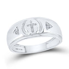 Sterling Silver Round Diamond Men's Cross Wedding Band Ring 1/20 Cttw - Splendid Jewellery