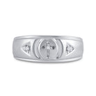 Sterling Silver Round Diamond Men's Cross Wedding Band Ring 1/20 Cttw - Splendid Jewellery