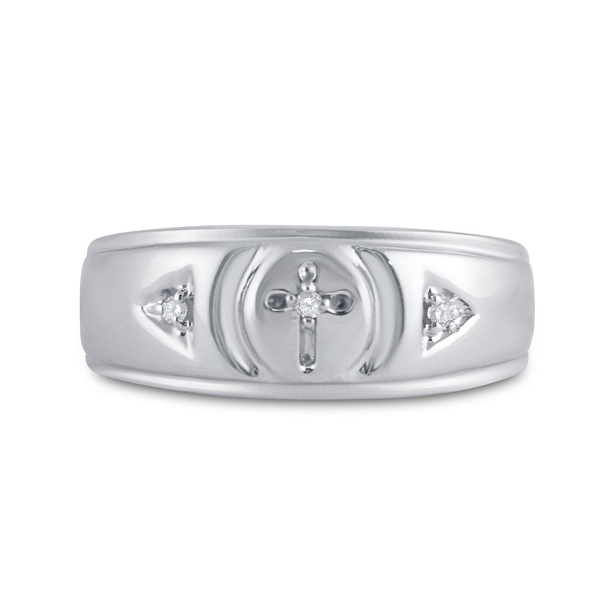 Sterling Silver Round Diamond Men's Cross Wedding Band Ring 1/20 Cttw - Splendid Jewellery