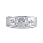 Sterling Silver Round Diamond Men's Cross Wedding Band Ring 1/20 Cttw - Splendid Jewellery