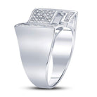 Sterling Silver Round Diamond Mens Domed Rectangle Cluster Ring 1/8 Cttw - Splendid Jewellery