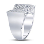 Sterling Silver Round Diamond Mens Domed Rectangle Cluster Ring 1/8 Cttw - Splendid Jewellery