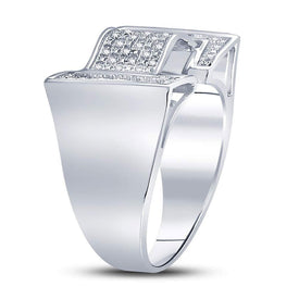 Sterling Silver Round Diamond Mens Domed Rectangle Cluster Ring 1/8 Cttw - Splendid Jewellery