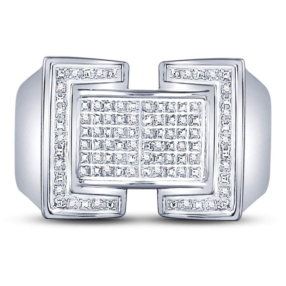 Sterling Silver Round Diamond Mens Domed Rectangle Cluster Ring 1/8 Cttw - Splendid Jewellery