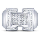 Sterling Silver Round Diamond Mens Domed Rectangle Cluster Ring 1/8 Cttw - Splendid Jewellery