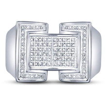 Load image into Gallery viewer, Sterling Silver Round Diamond Mens Domed Rectangle Cluster Ring 1/8 Cttw - Splendid Jewellery