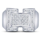 Sterling Silver Round Diamond Mens Domed Rectangle Cluster Ring 1/8 Cttw - Splendid Jewellery