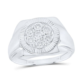 Sterling Silver Round Diamond Mens Flower Cluster Illusion - Set Ring 1/10 Cttw - Splendid Jewellery