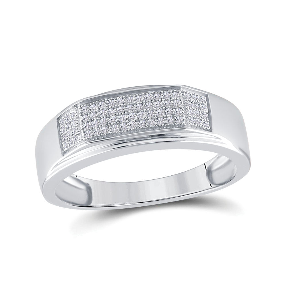 Sterling Silver Round Diamond Men's Micropave Flat Wedding Anniversary Band Ring 1/5 Cttw - Splendid Jewellery