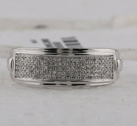 Sterling Silver Round Diamond Mens Pave Band Ring 1/4 Cttw - Splendid Jewellery