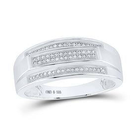 Sterling Silver Round Diamond Mens Pave - Set Elevated Band Ring 1/5 Cttw - Splendid Jewellery