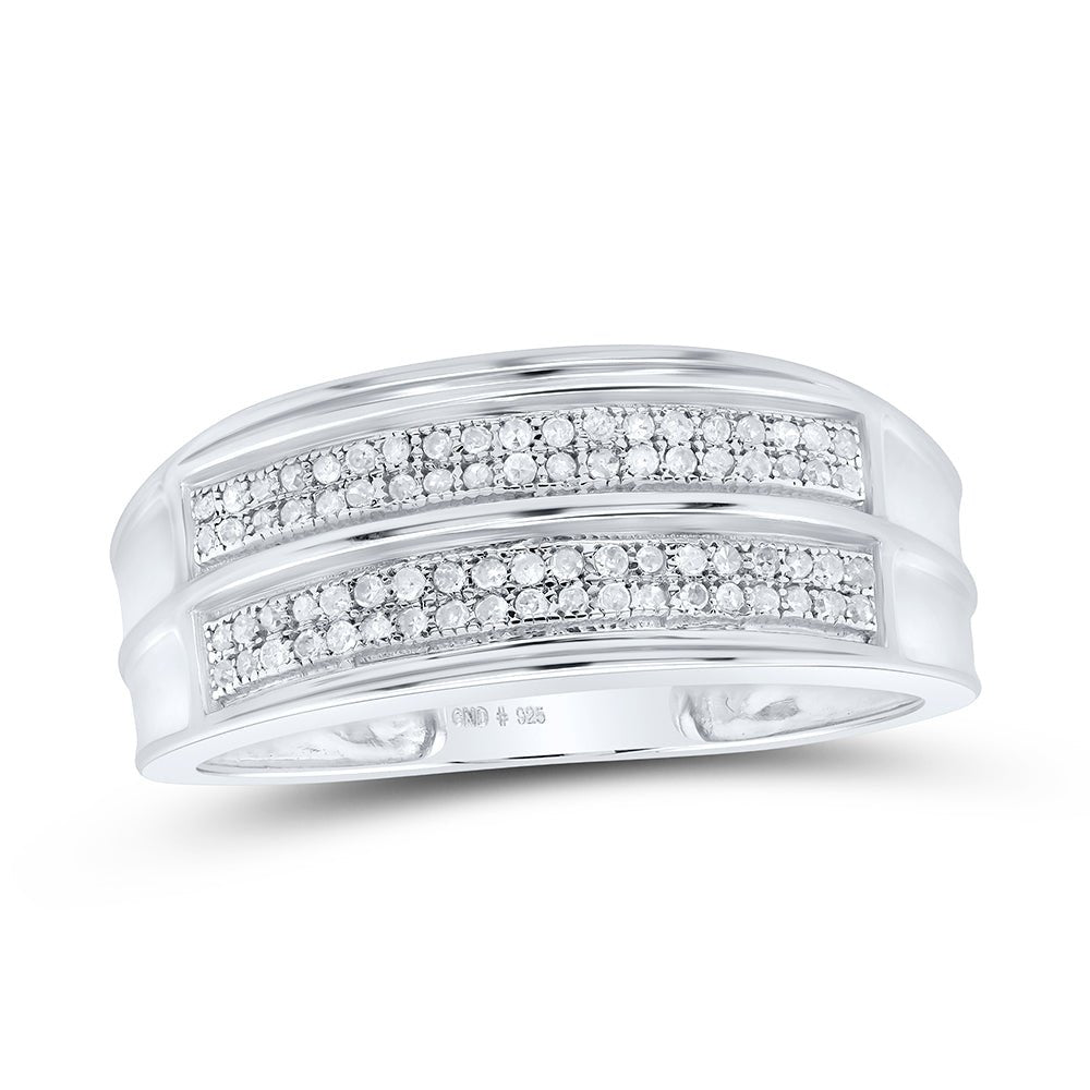Sterling Silver Round Diamond Men's Pave Set Wedding Band Ring 1/4 Cttw - Splendid Jewellery