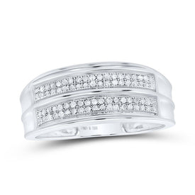 Sterling Silver Round Diamond Men's Pave Set Wedding Band Ring 1/4 Cttw - Splendid Jewellery