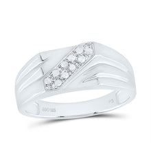 Load image into Gallery viewer, Sterling Silver Round Diamond Mens Prong - Set Diagonal Double Row Band Ring 1/10 Cttw - Splendid Jewellery