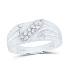 Sterling Silver Round Diamond Mens Prong - Set Diagonal Double Row Band Ring 1/10 Cttw - Splendid Jewellery