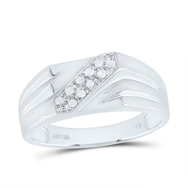 Sterling Silver Round Diamond Mens Prong - Set Diagonal Double Row Band Ring 1/10 Cttw - Splendid Jewellery