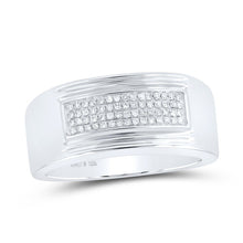 Load image into Gallery viewer, Sterling Silver Round Diamond Mens Rectangle Cluster Band Ring 1/6 Cttw - Splendid Jewellery