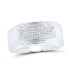 Sterling Silver Round Diamond Mens Rectangle Cluster Band Ring 1/6 Cttw - Splendid Jewellery