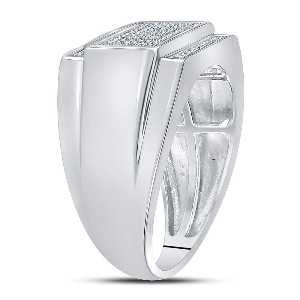 Sterling Silver Round Diamond Mens Rectangle Cluster Fashion Ring 1/3 Cttw - Splendid Jewellery