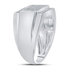 Sterling Silver Round Diamond Mens Rectangle Cluster Fashion Ring 1/3 Cttw - Splendid Jewellery
