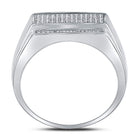 Sterling Silver Round Diamond Mens Rectangle Cluster Fashion Ring 1/3 Cttw - Splendid Jewellery