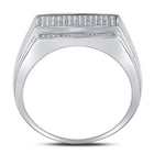 Sterling Silver Round Diamond Mens Rectangle Cluster Fashion Ring 1/3 Cttw - Splendid Jewellery