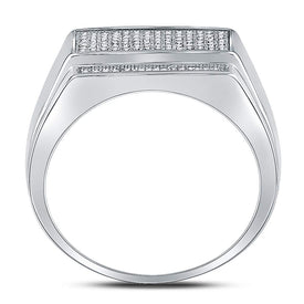 Sterling Silver Round Diamond Mens Rectangle Cluster Fashion Ring 1/3 Cttw - Splendid Jewellery