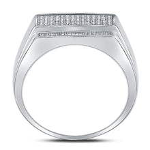 Load image into Gallery viewer, Sterling Silver Round Diamond Mens Rectangle Cluster Fashion Ring 1/3 Cttw - Splendid Jewellery