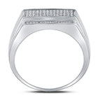 Sterling Silver Round Diamond Mens Rectangle Cluster Fashion Ring 1/3 Cttw - Splendid Jewellery
