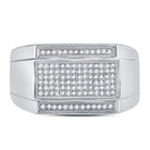 Sterling Silver Round Diamond Mens Rectangle Cluster Fashion Ring 1/3 Cttw - Splendid Jewellery