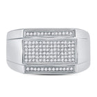 Sterling Silver Round Diamond Mens Rectangle Cluster Fashion Ring 1/3 Cttw - Splendid Jewellery