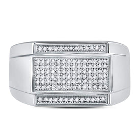 Sterling Silver Round Diamond Mens Rectangle Cluster Fashion Ring 1/3 Cttw - Splendid Jewellery