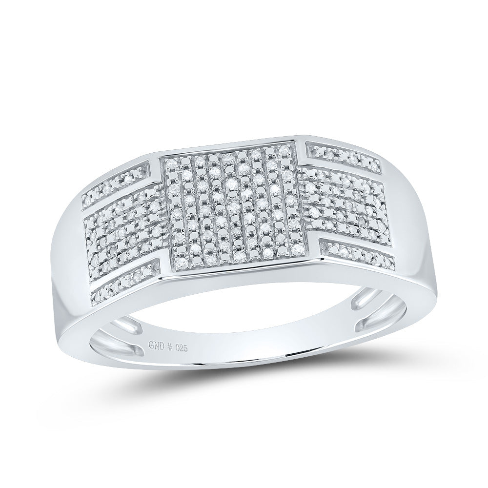 Sterling Silver Round Diamond Mens Square Cluster Ring 1/4 Cttw - Splendid Jewellery