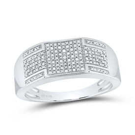 Sterling Silver Round Diamond Mens Square Cluster Ring 1/4 Cttw - Splendid Jewellery