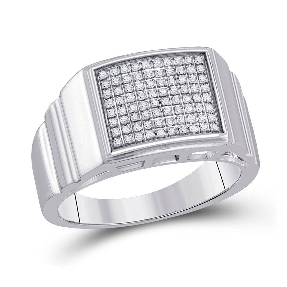 Sterling Silver Round Diamond Mens Square Cluster Textured Ring 1/4 Cttw - Splendid Jewellery