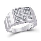 Sterling Silver Round Diamond Mens Square Cluster Textured Ring 1/4 Cttw - Splendid Jewellery