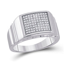 Load image into Gallery viewer, Sterling Silver Round Diamond Mens Square Cluster Textured Ring 1/4 Cttw - Splendid Jewellery