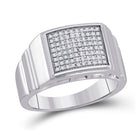 Sterling Silver Round Diamond Mens Square Cluster Textured Ring 1/4 Cttw - Splendid Jewellery